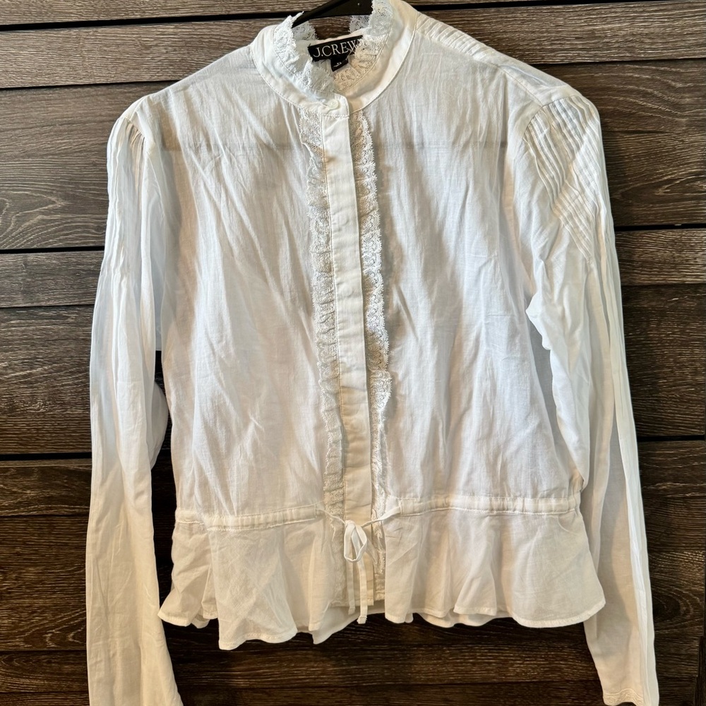 JCREW Lace-trim cinched-waist top in cotton voile NWT SZ XS